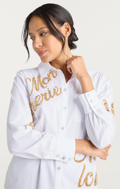 Crushed Sequin Loveletter Blanche Top
