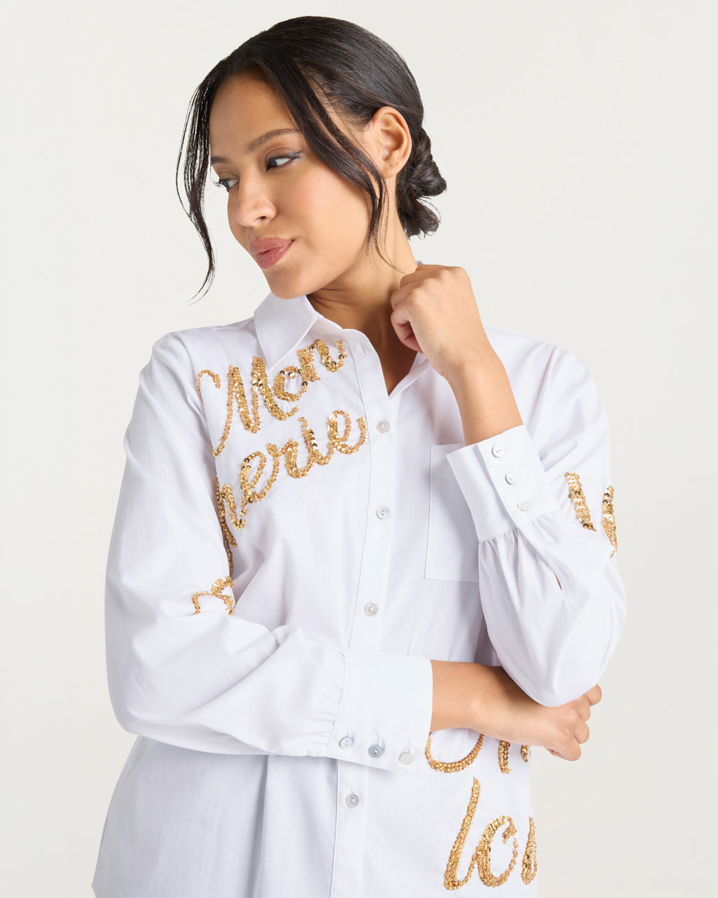 Crushed Sequin Loveletter Blanche Top