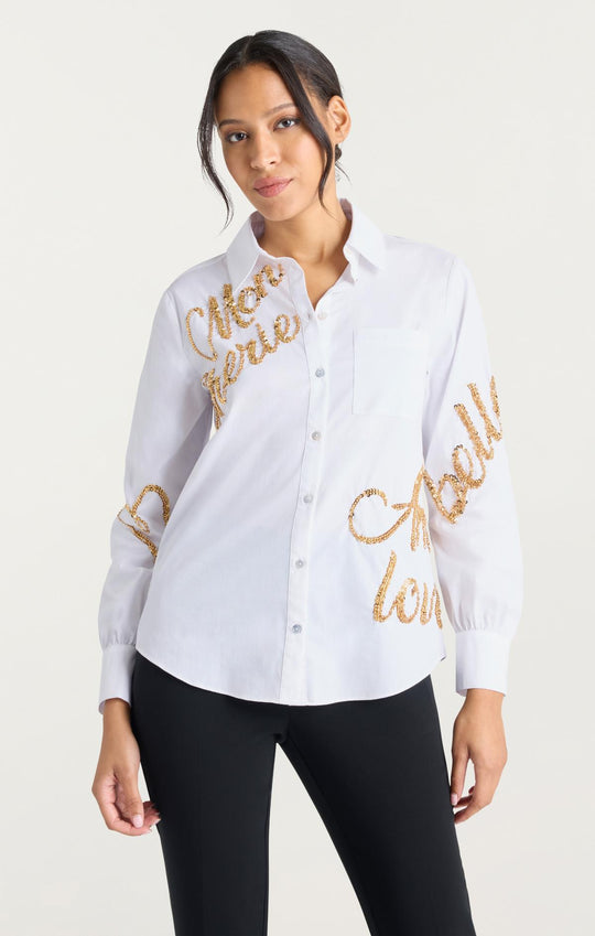 Crushed Sequin Loveletter Blanche Top
