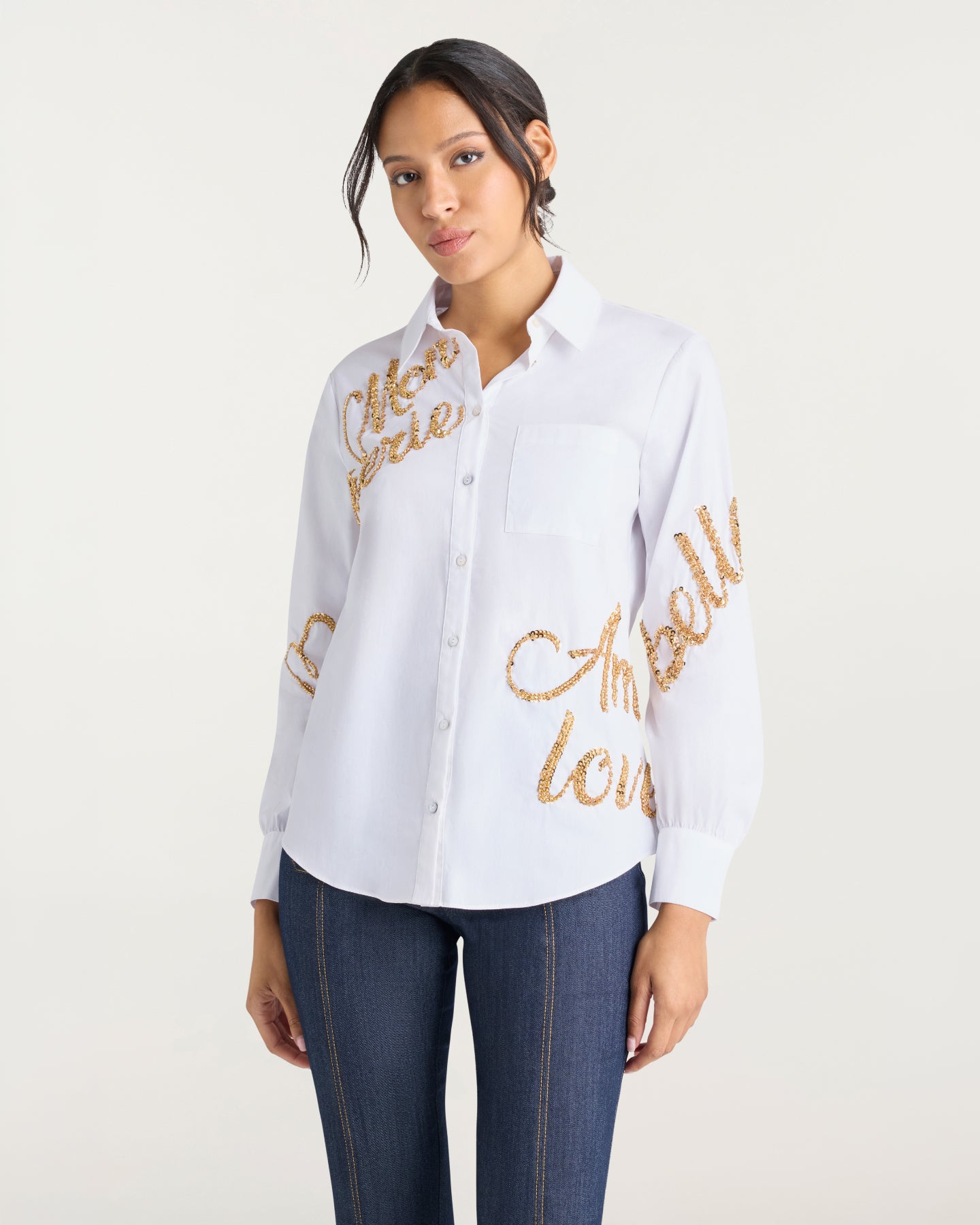 Crushed Sequin Loveletter Blanche Top