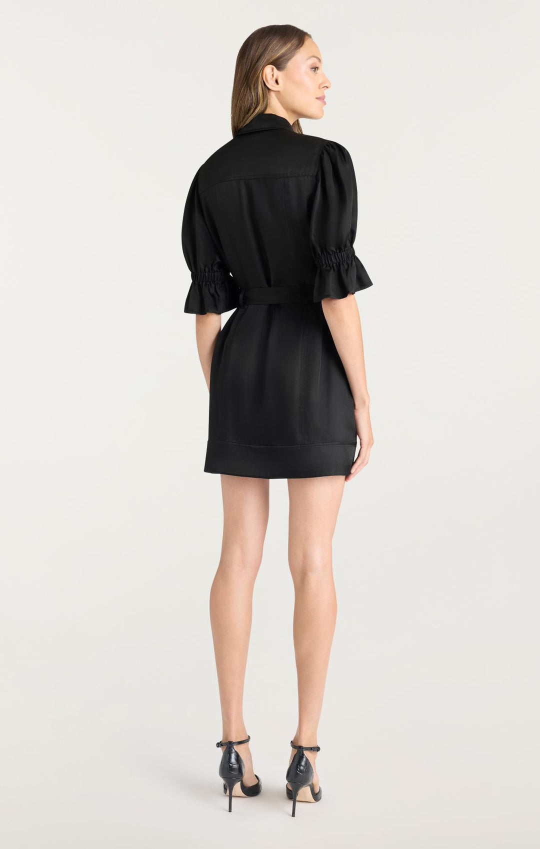 cinq a sept off the shoulder dress Holly Puff Sleeve Satin Dress In Black