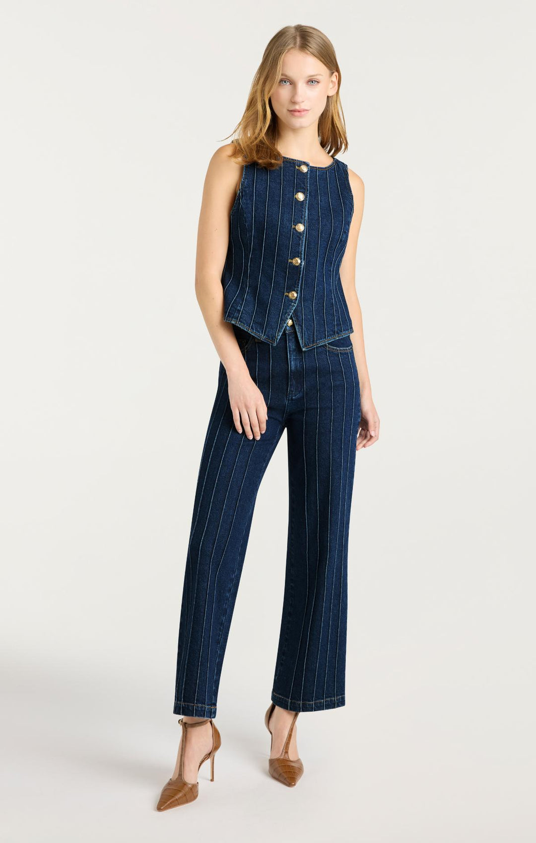 Pintuck Camen Jean Vest – Cinq à Sept