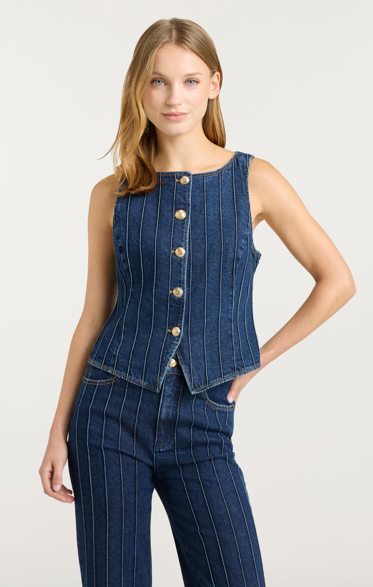 Denim Pintuck Camen Vest