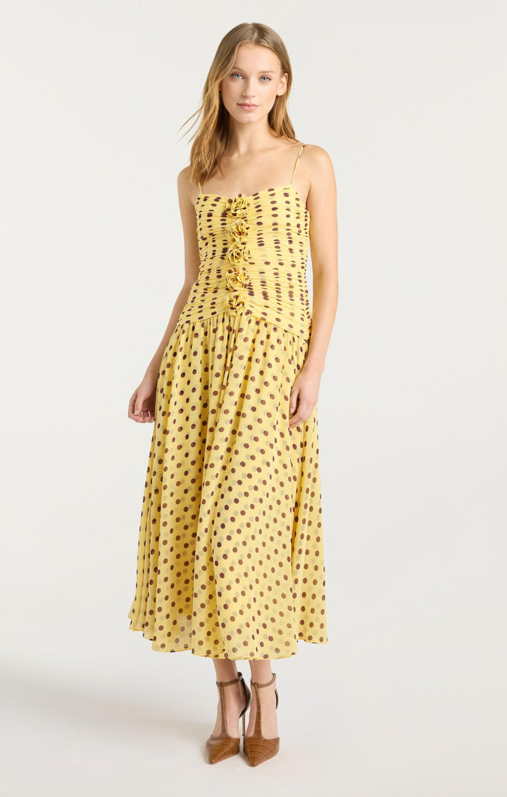 Cinq à Sept Camille Midi Dress - Lemon Puff