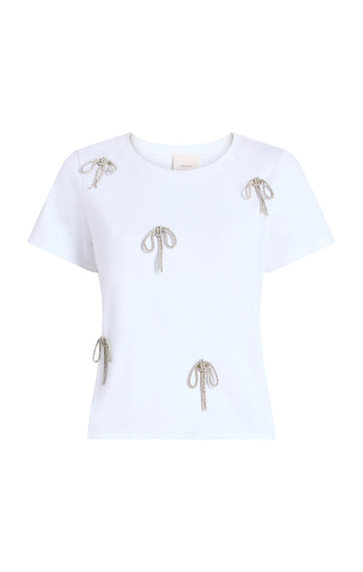 Corded Rhinestone Bow Shrunken Tee