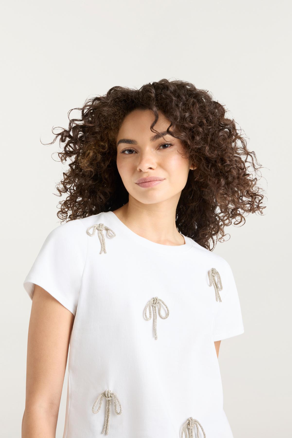 Corded Rhinestone Bow Shrunken Tee