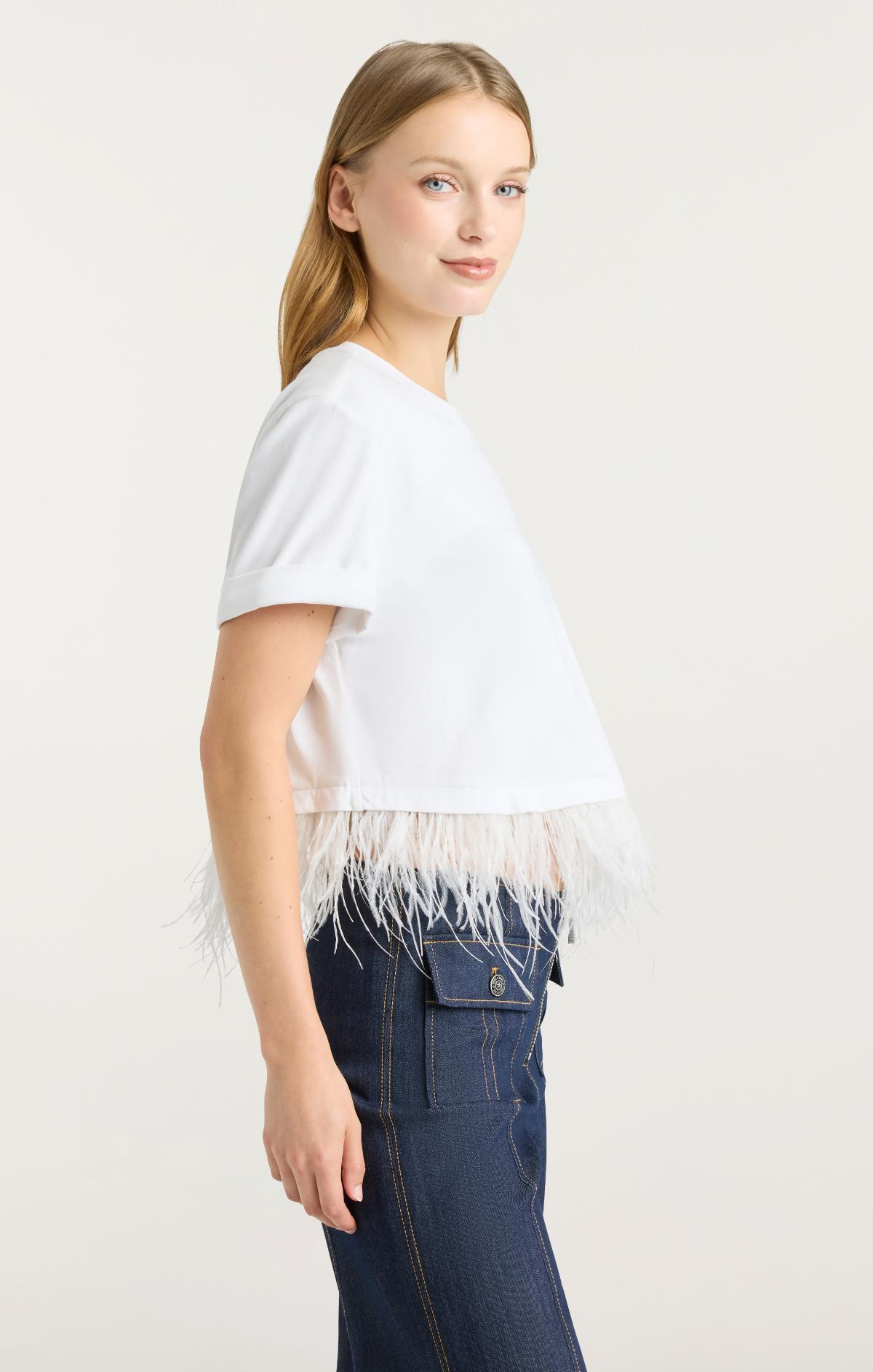 Short Sleeve Cropped Feather Tee