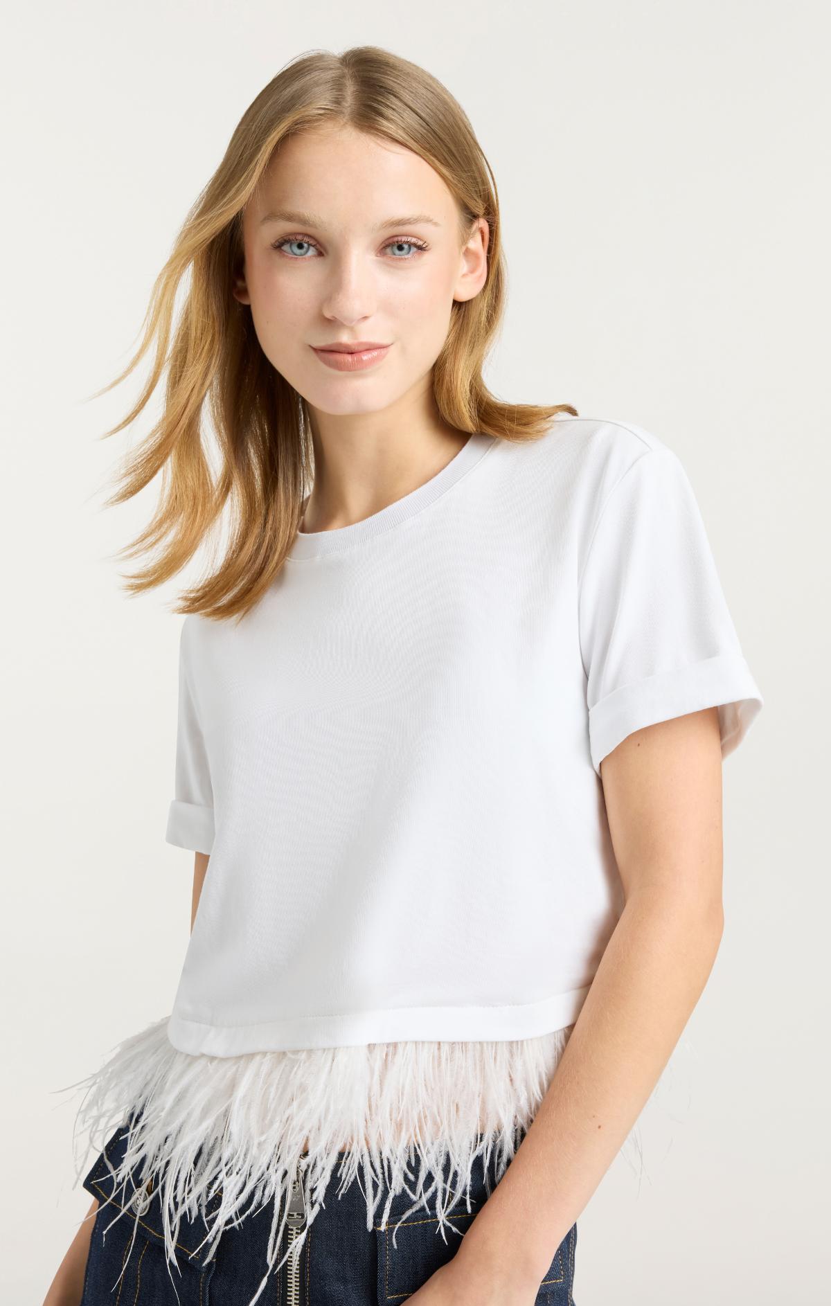 Short Sleeve Cropped Feather Tee