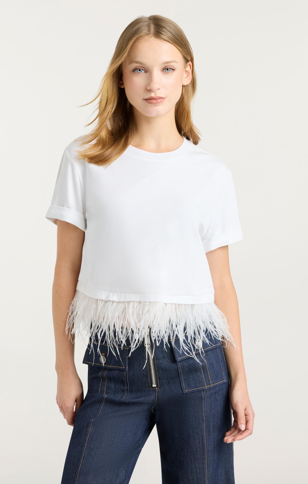 Short Sleeve Cropped Feather Tee