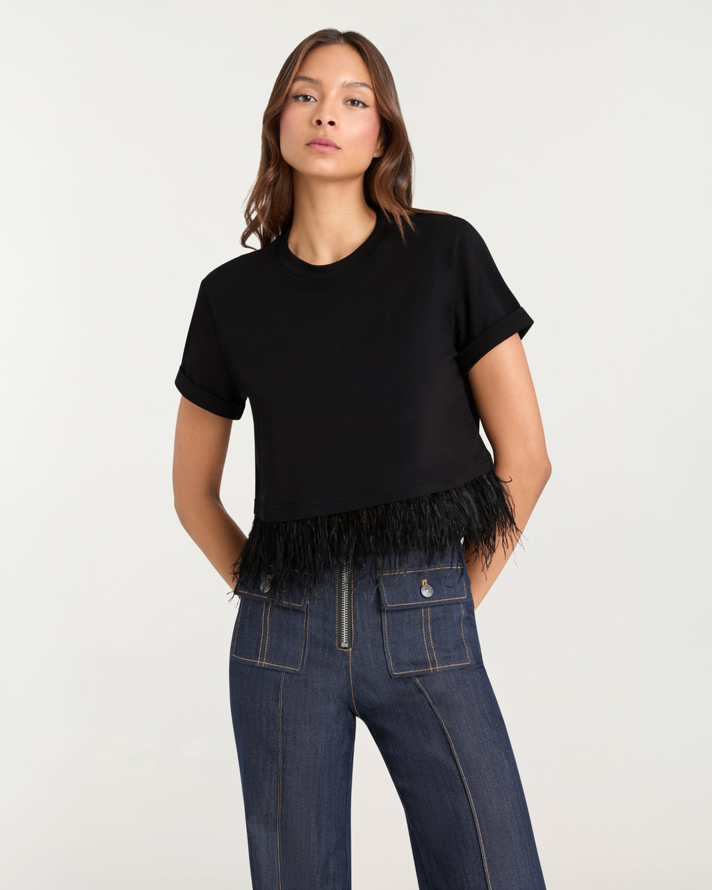 Short Sleeve Cropped Feather Tee