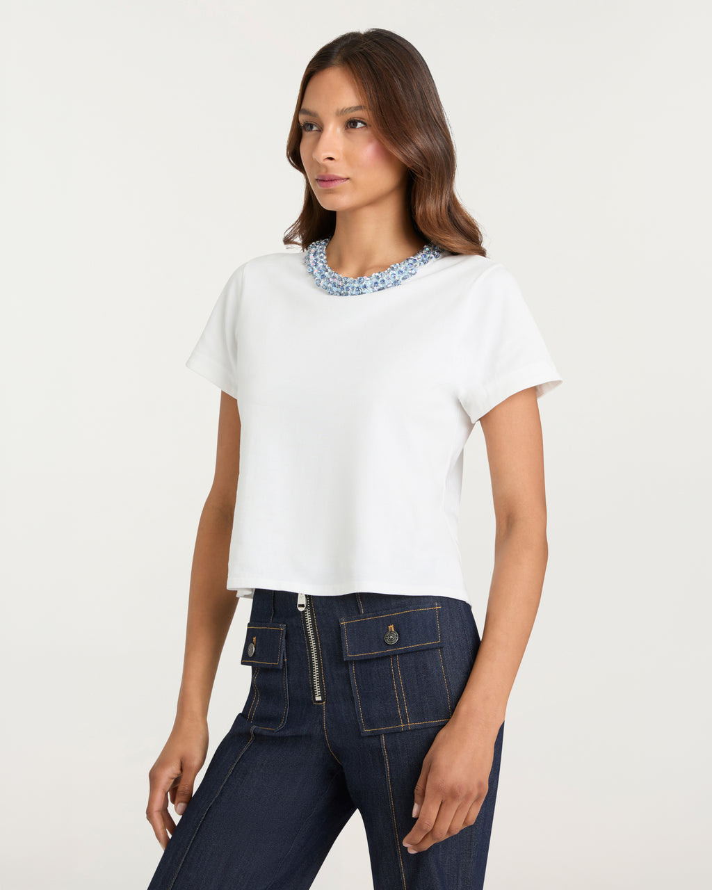 Rhinestone Border Shrunken Tee