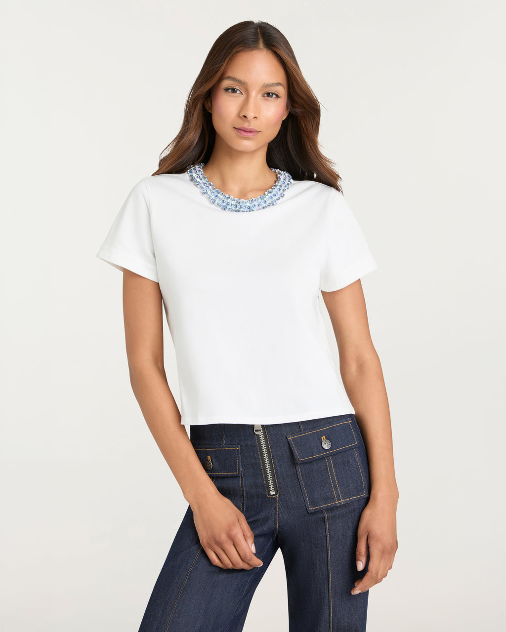 Rhinestone Border Shrunken Tee