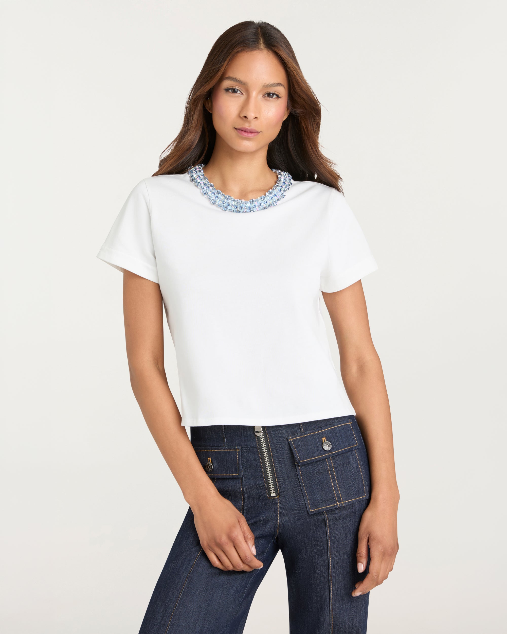 Rhinestone Border Shrunken Tee