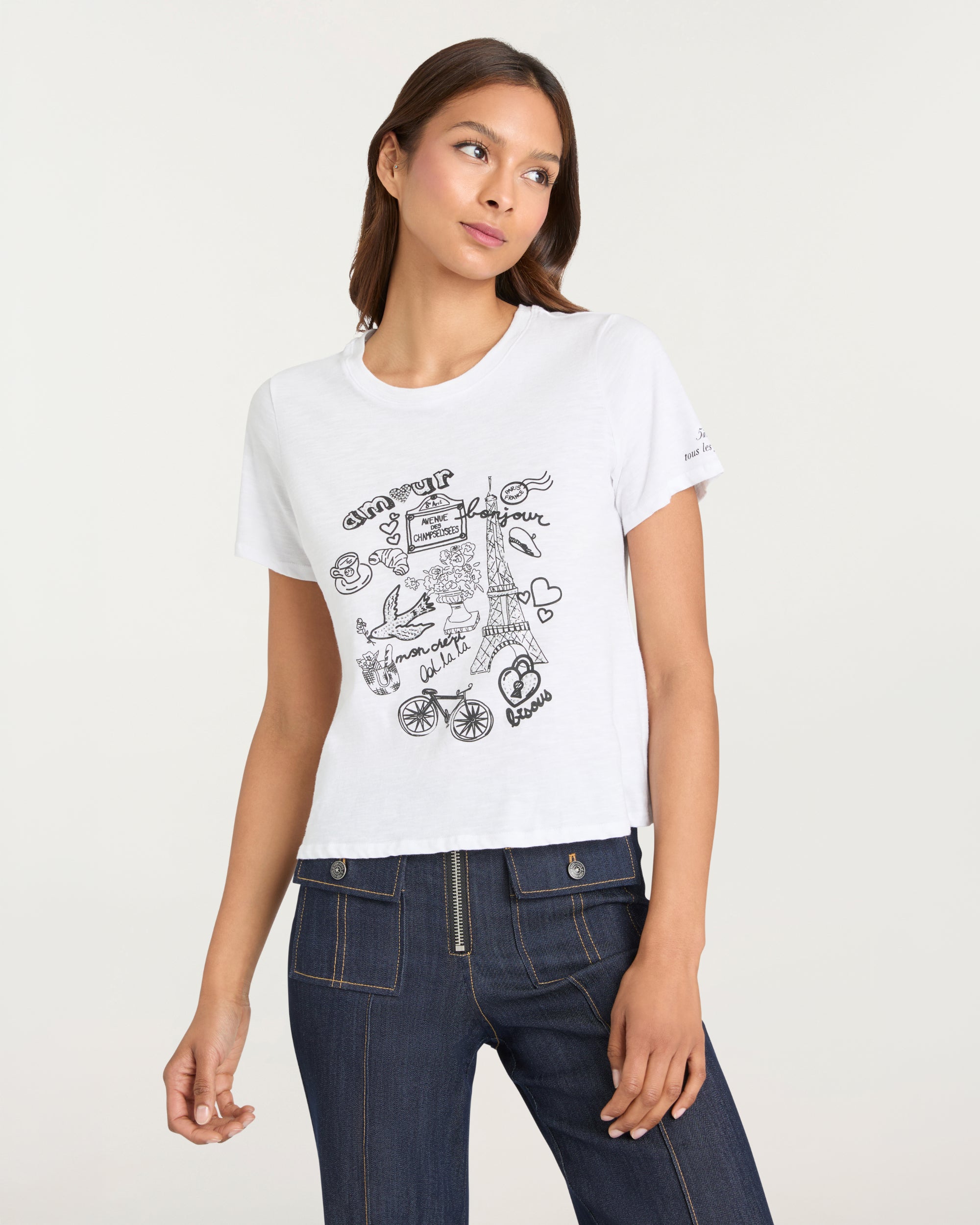 Rhinestone Paris Doodle Shrunken Tee