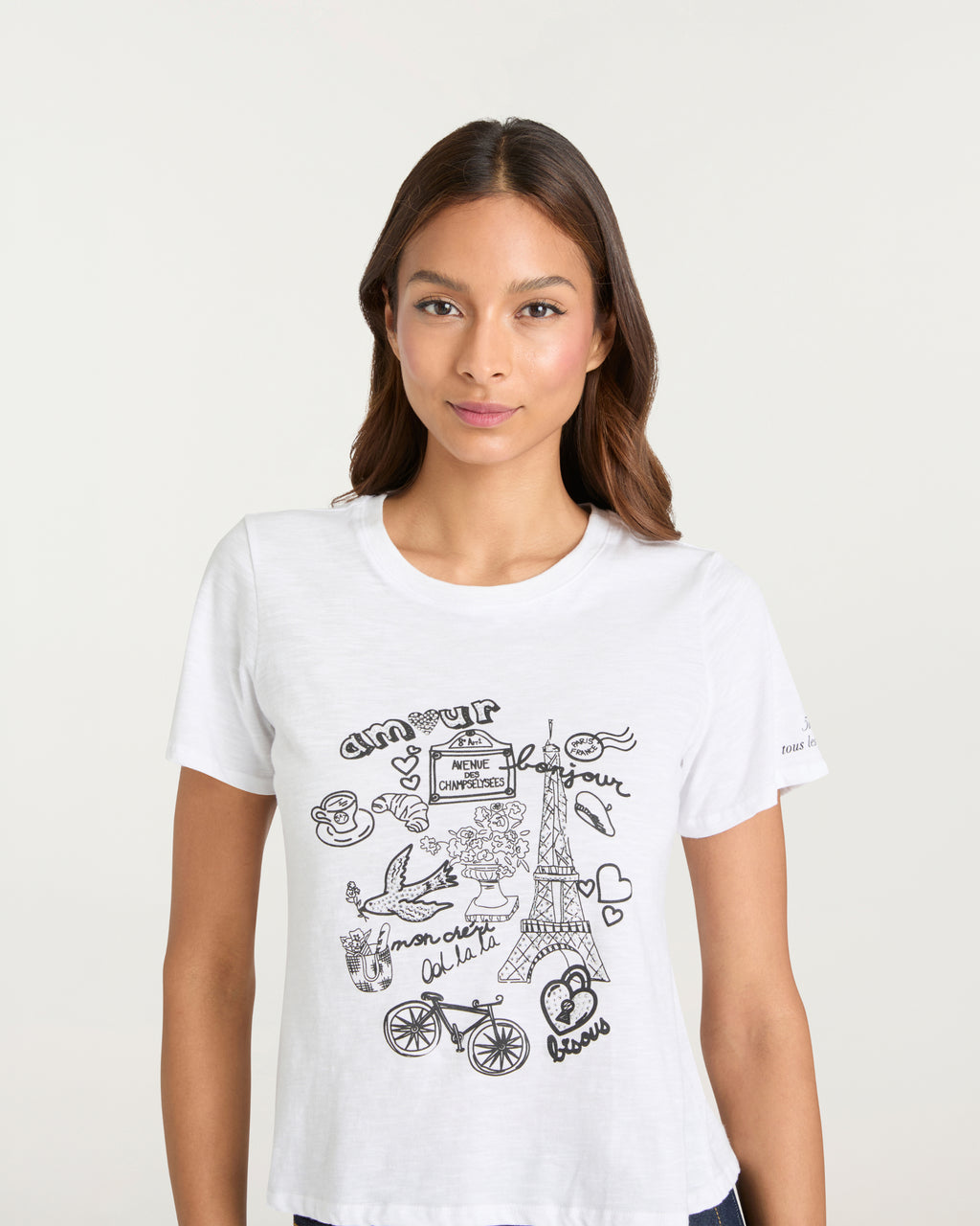 Rhinestone Paris Doodle Shrunken Tee