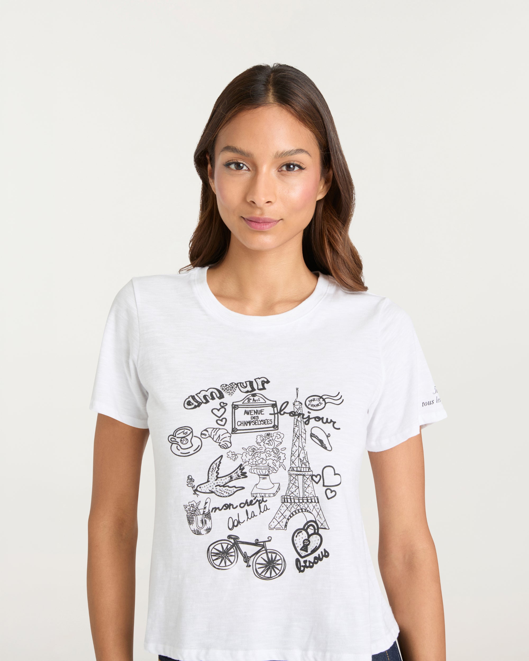 Rhinestone Paris Doodle Shrunken Tee
