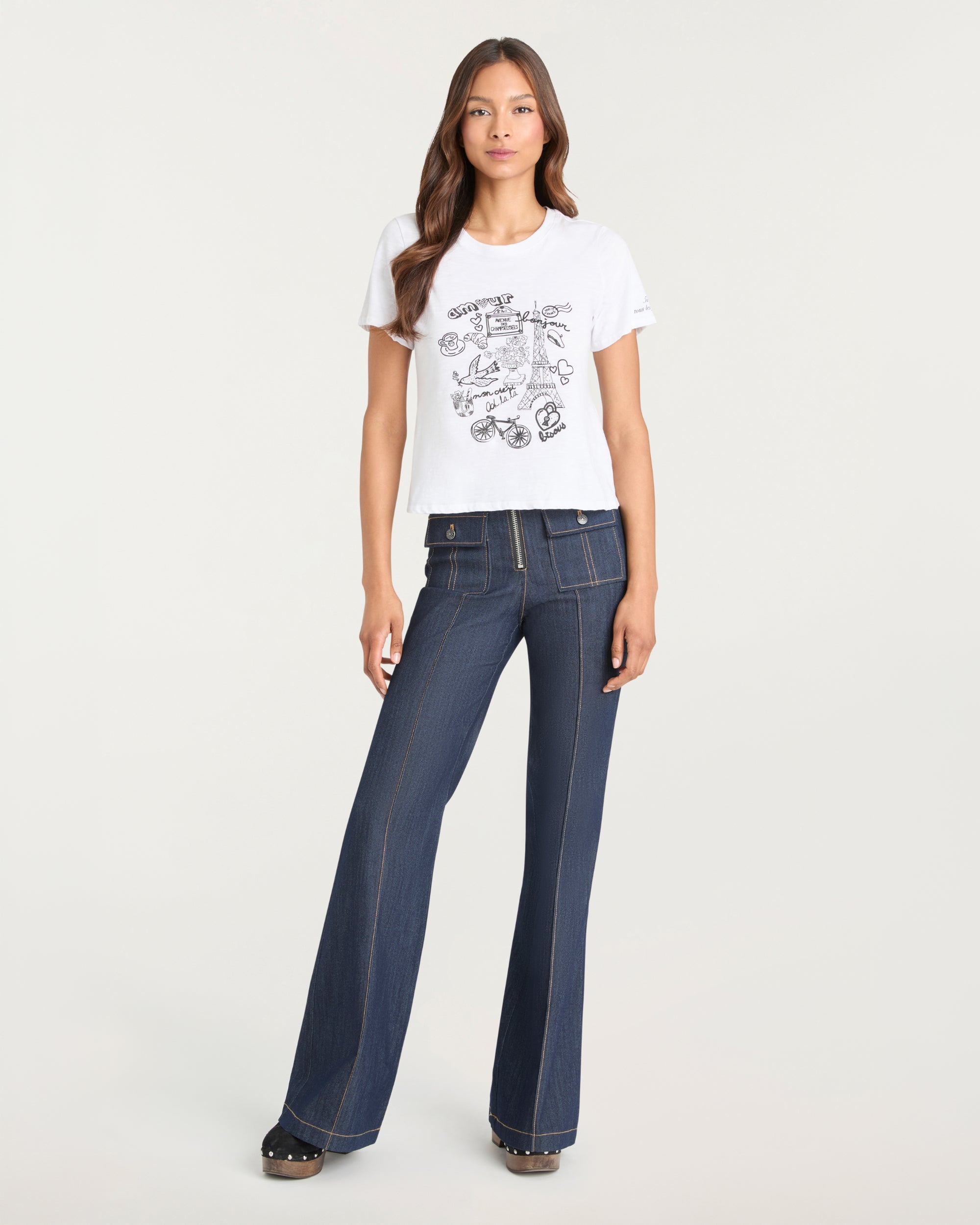 Rhinestone Paris Doodle Shrunken Tee