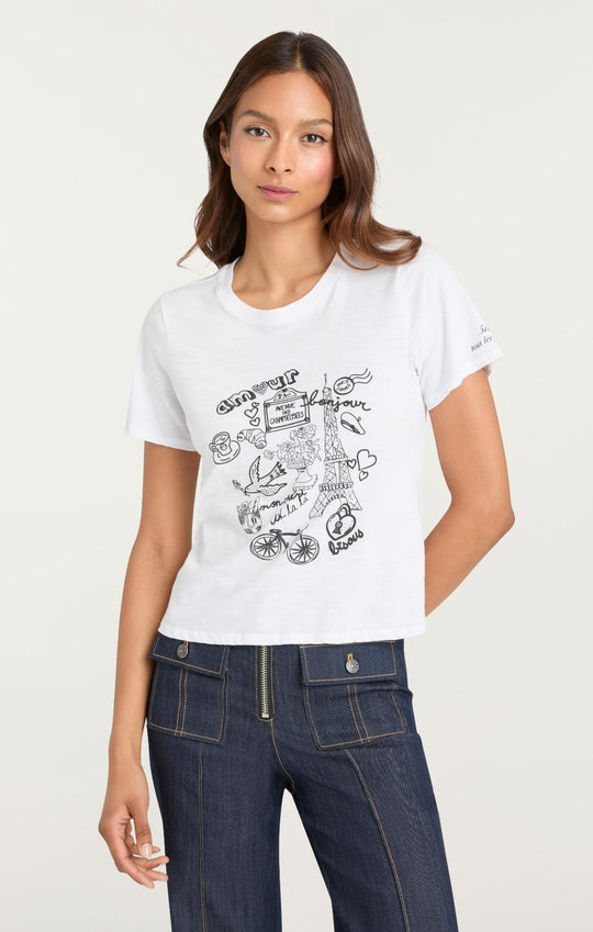 Rhinestone Paris Doodle Shrunken Tee