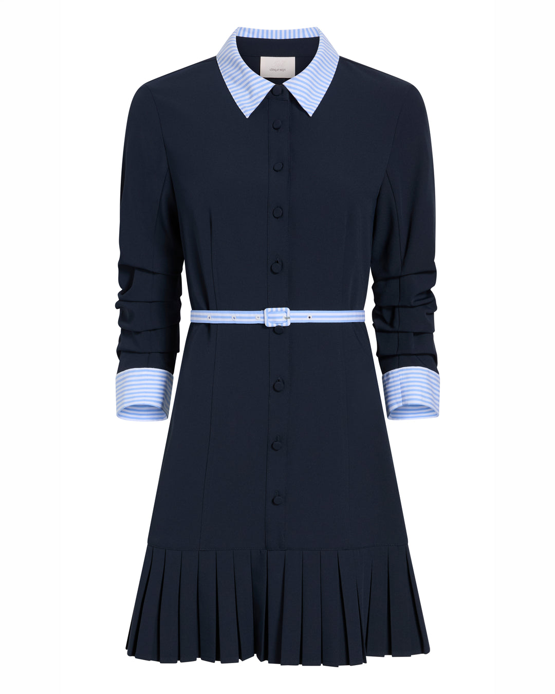 blue black striped dress Women's FRNCH Angela Electric Cotton Stripe | Size: M this dress is perfect for everything from vacation dinners to summer events where making a statement is part of the plan Stripe Shirting Lucilla Dress 8