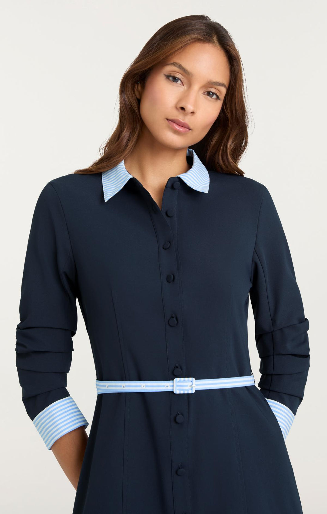 Stripe Shirting Lucilla Dress - Navy/Blue Stripe / 2