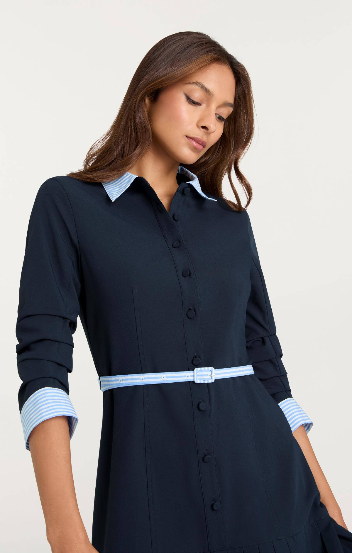 blue dress for baby girl Cinq à Sept Luci Stripe Shirting Mini Dress