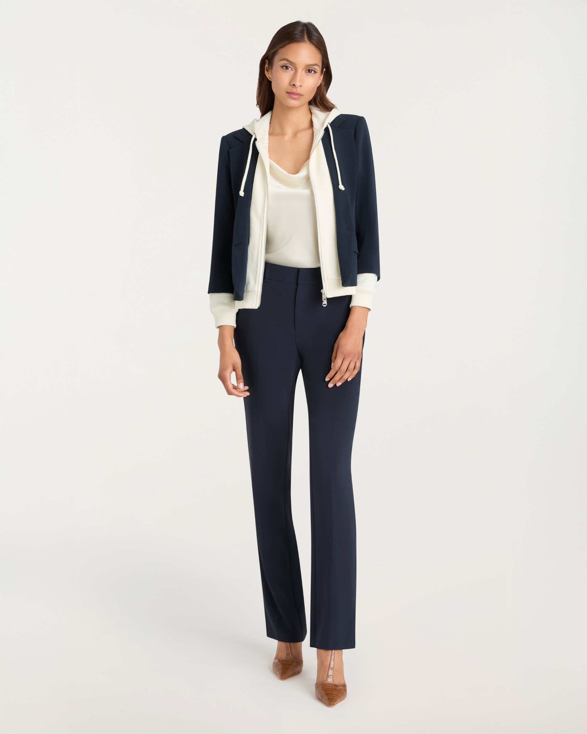  ジップアップジャケット ネイビー/ホワイト Zip Up Le Petit Khloe Blazer – Cinq à Sept