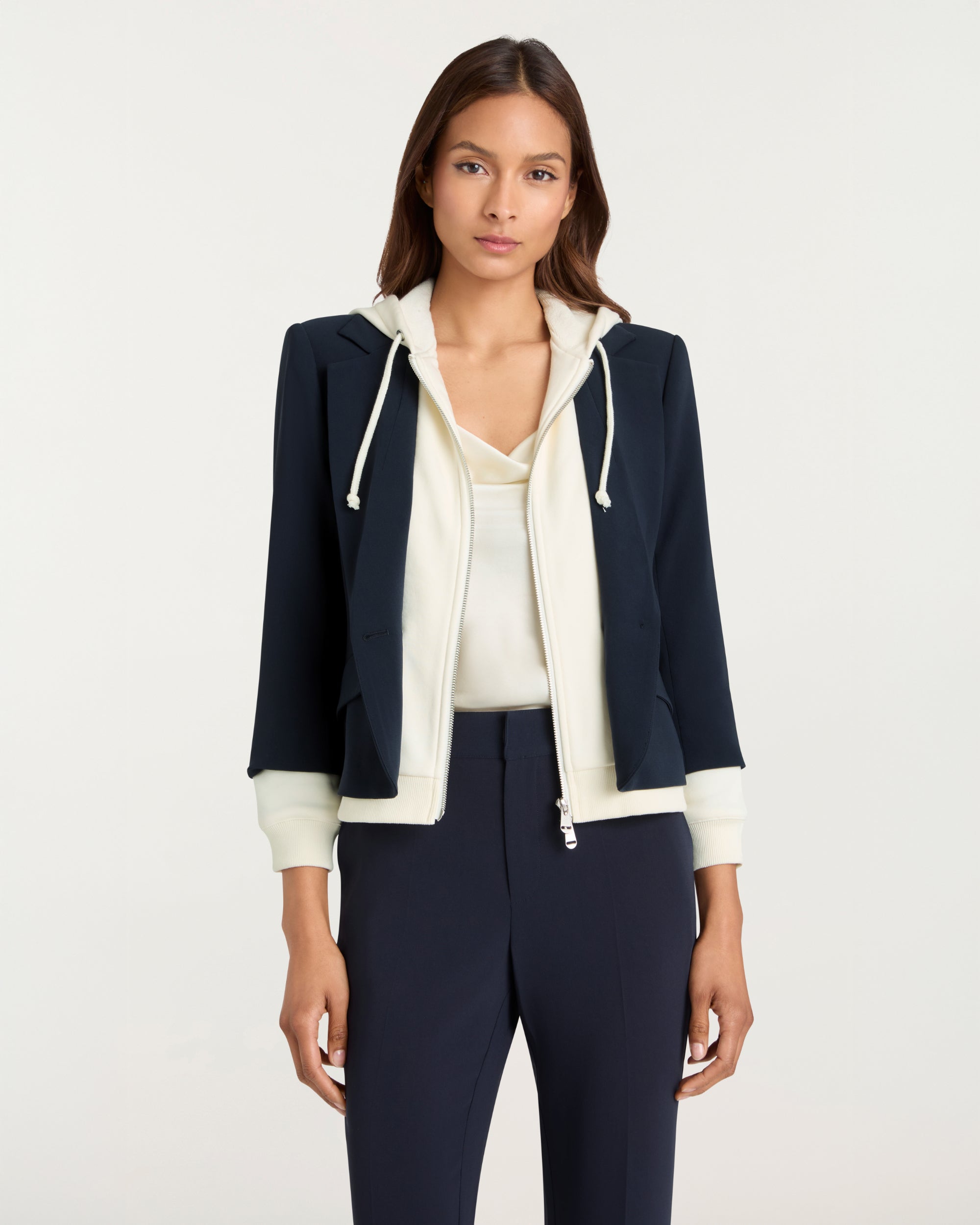  ジップアップジャケット ネイビー/ホワイト Zip Up Le Petit Khloe Blazer – Cinq à Sept