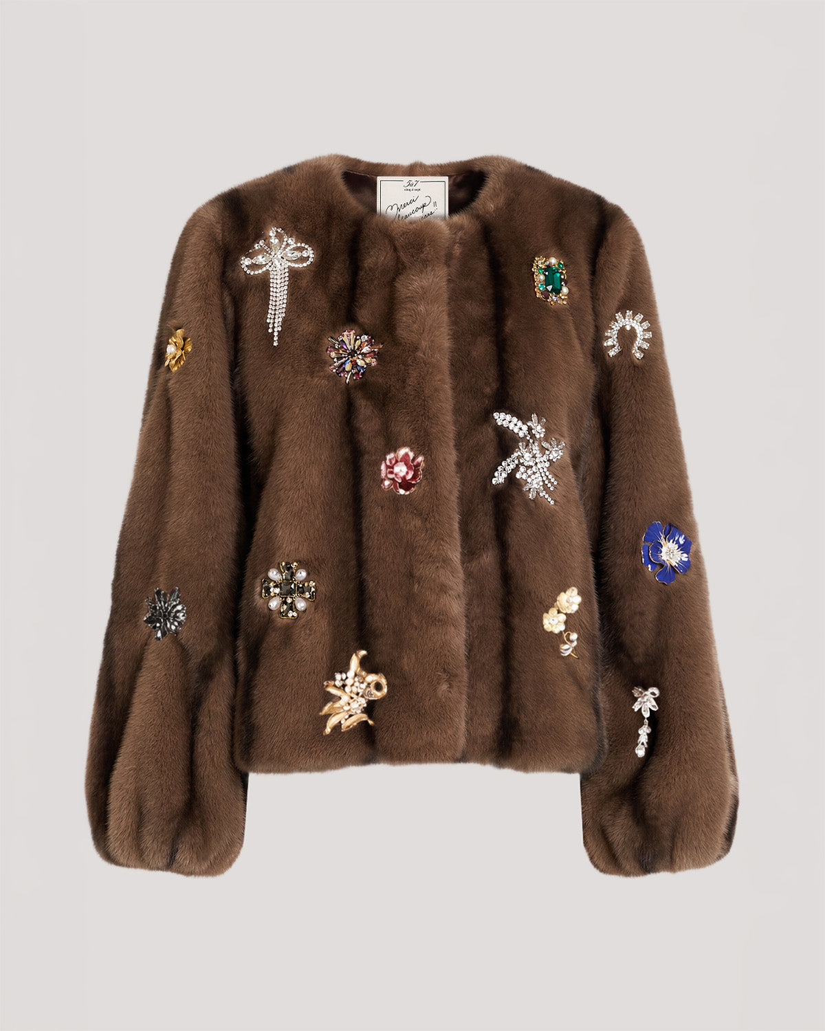 Jewel Clusters Faux Mink Benson Coat