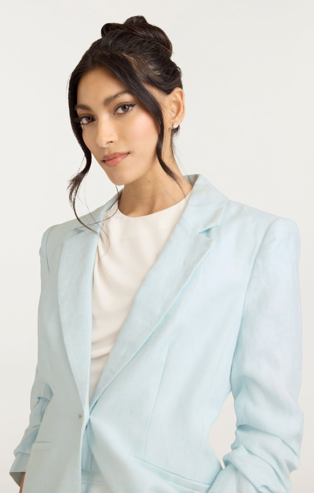 Linen light blue blazer hotsell