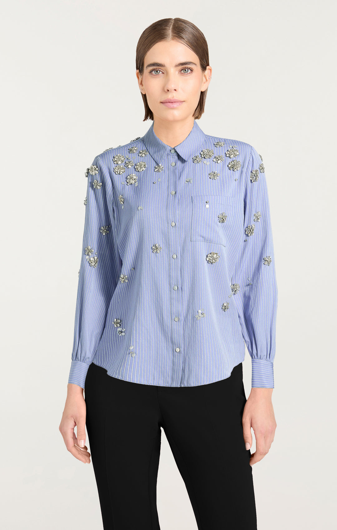 シャツ/ブラウス(長袖/七分) lapomme RUFFLE DESIGN SHIRT DRESS Pacific Blue Chambray Woven Collared Long Sleeve Shirt Dress
