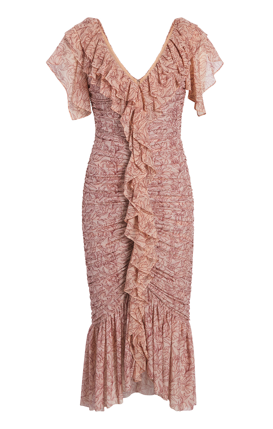 Good *RARE* CINQ A SEPT Mauve Muted Dusty Pink Silk Ruffle Women's Runway Dress