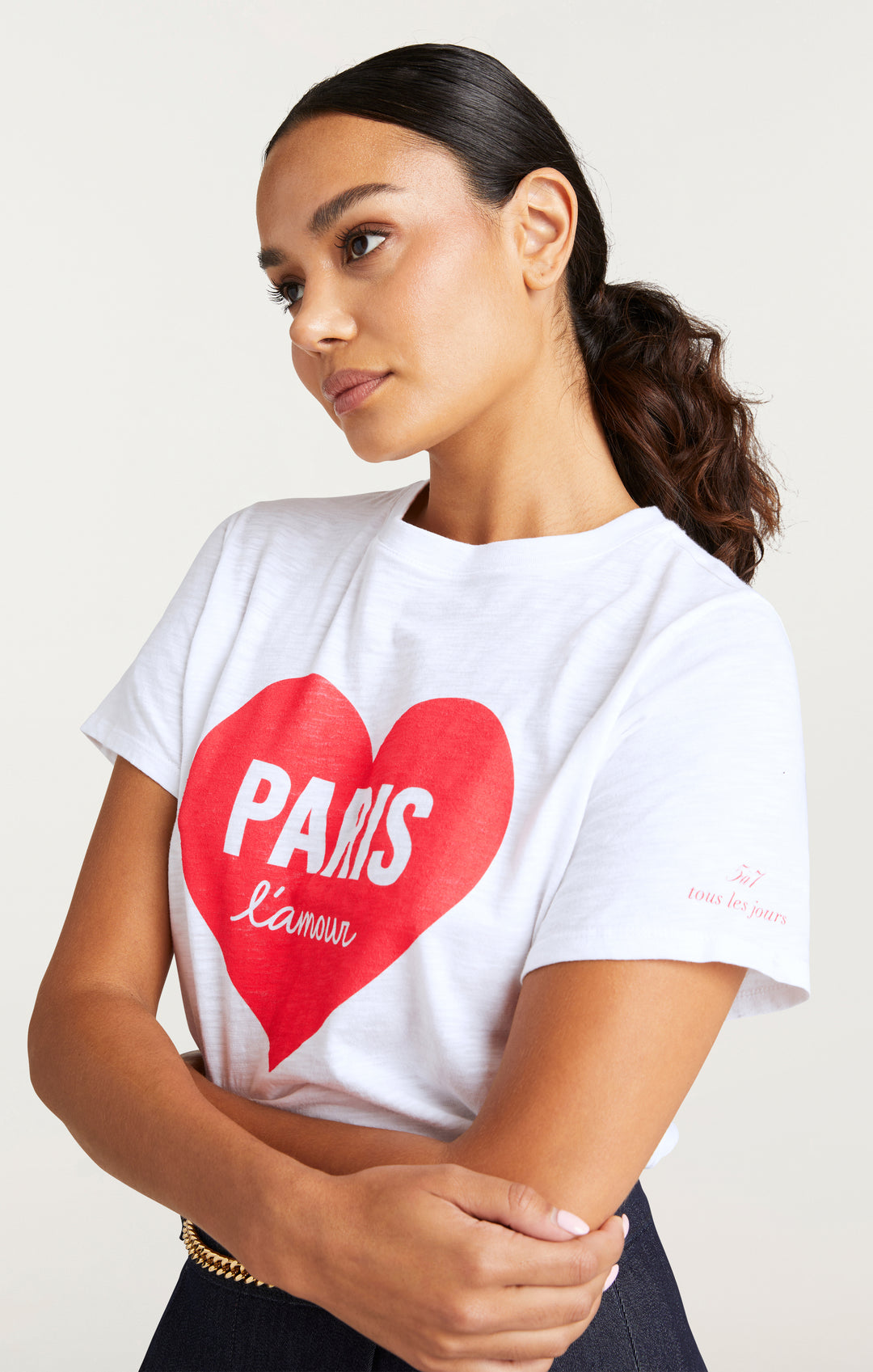 Cinq a Sept Crewneck Paris L Amour Heart Tee White Rose