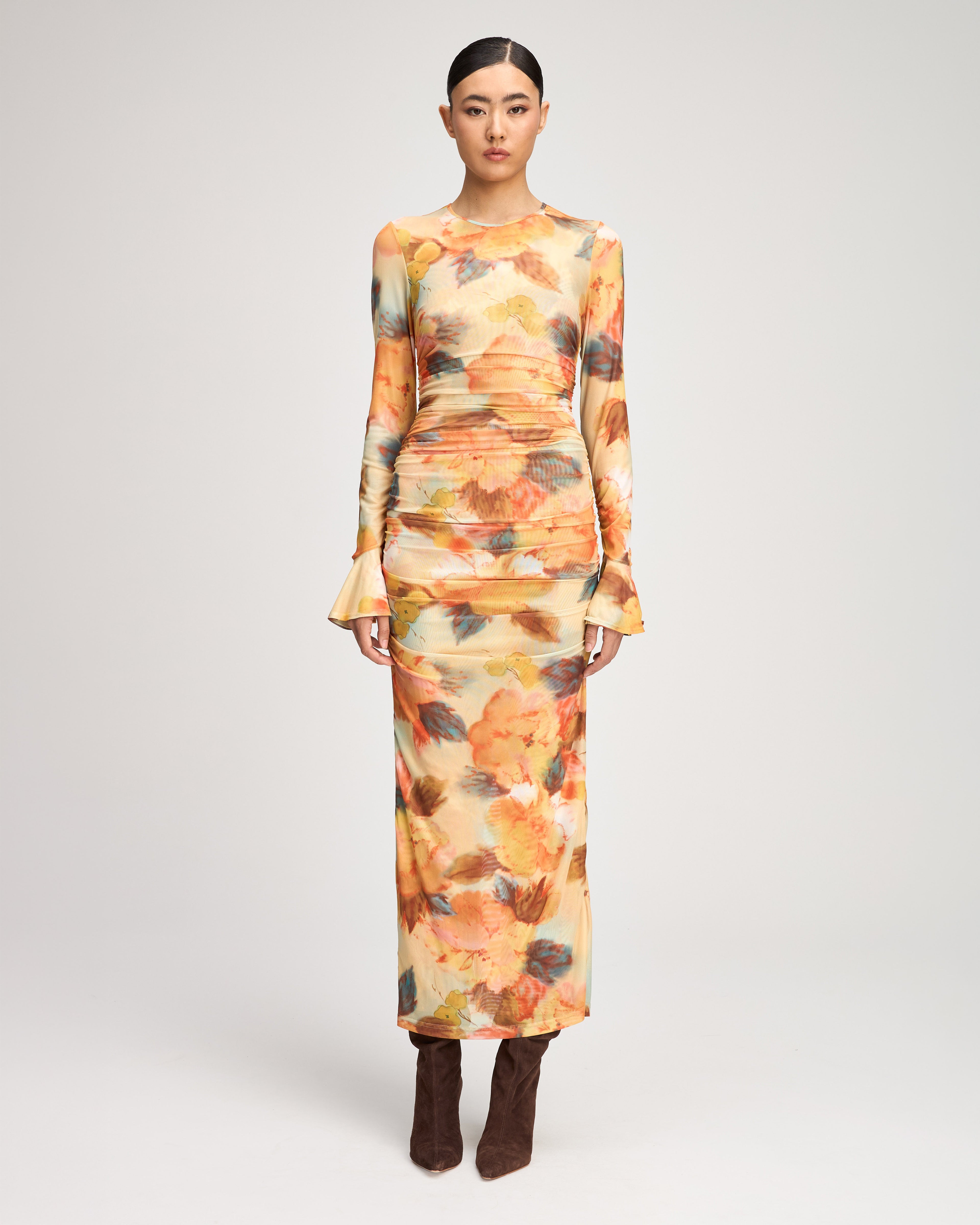 Watercolor Floral Neriah Dress 0 / Smoke Sand Multi