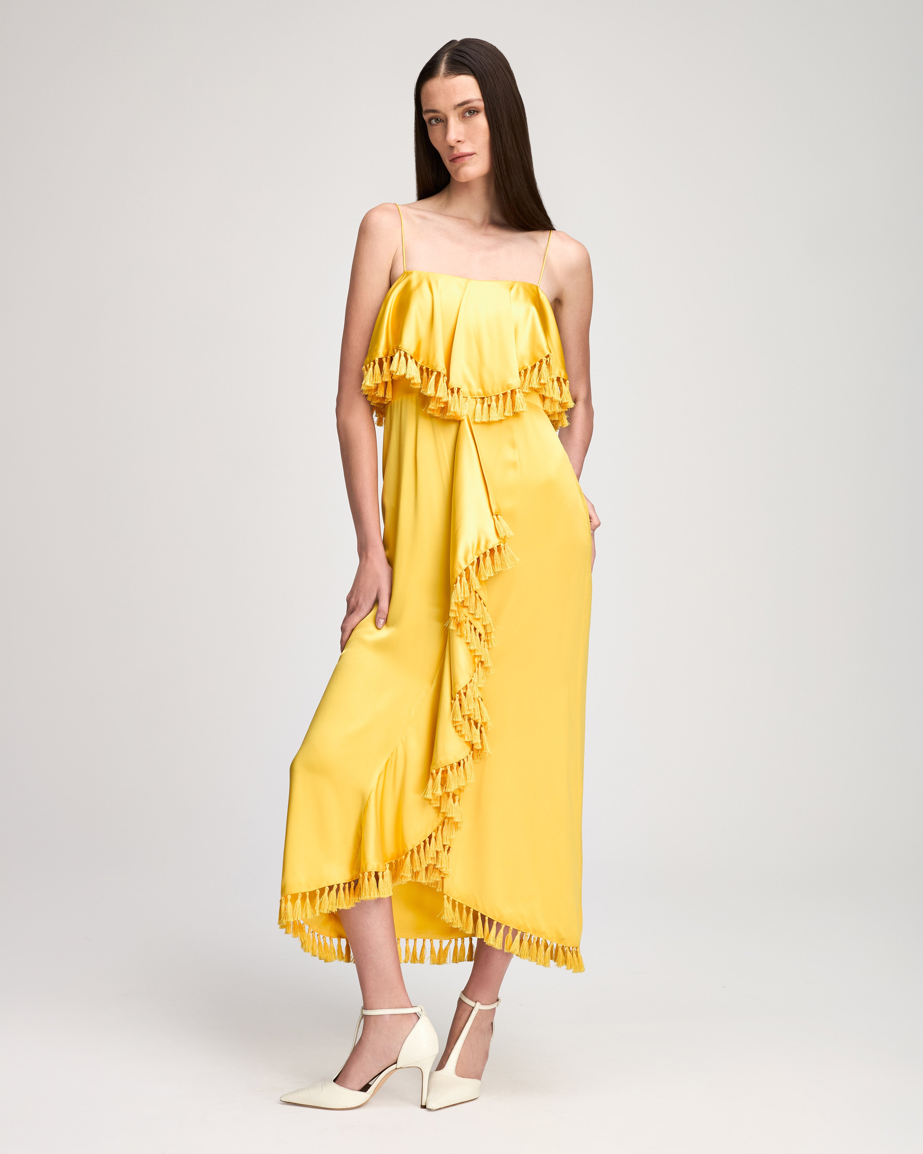 cinq a sept dresses Women's Esther Denim Pleated Midi-Dress - Indigo low cut brings extra flounce to a denim dress designed in a sleeveless silhouette and perfected with a pair of pockets. Dresses Cinq Sept
