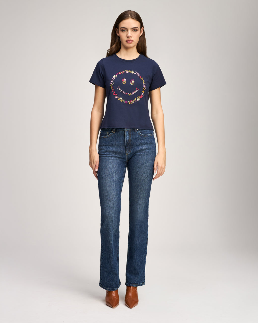 Wildflower Embroidery Smiley Shrunken Tee