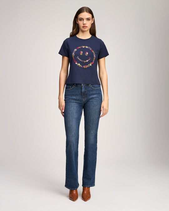 Wildflower Embroidery Smiley Shrunken Tee
