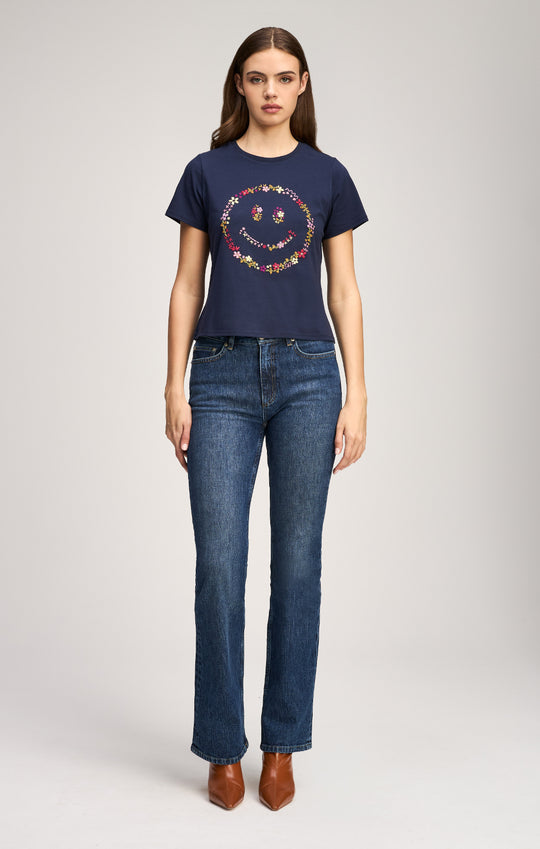 Wildflower Embroidery Smiley Shrunken Tee