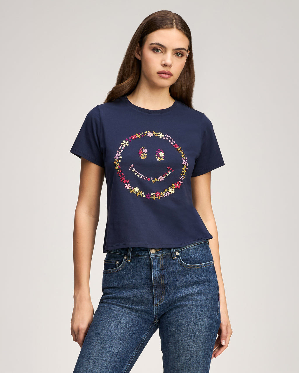 Wildflower Embroidery Smiley Shrunken Tee