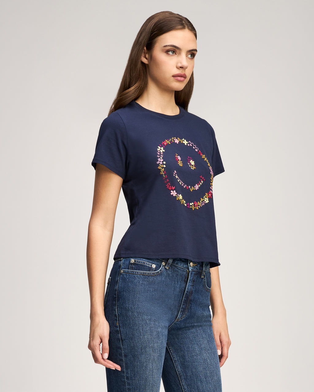 Wildflower Embroidery Smiley Shrunken Tee