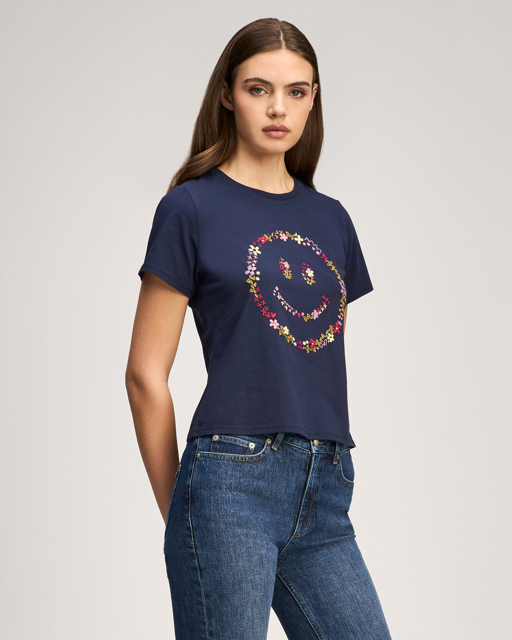 Wildflower Embroidery Smiley Shrunken Tee