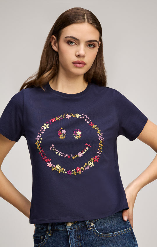 Wildflower Embroidery Smiley Shrunken Tee