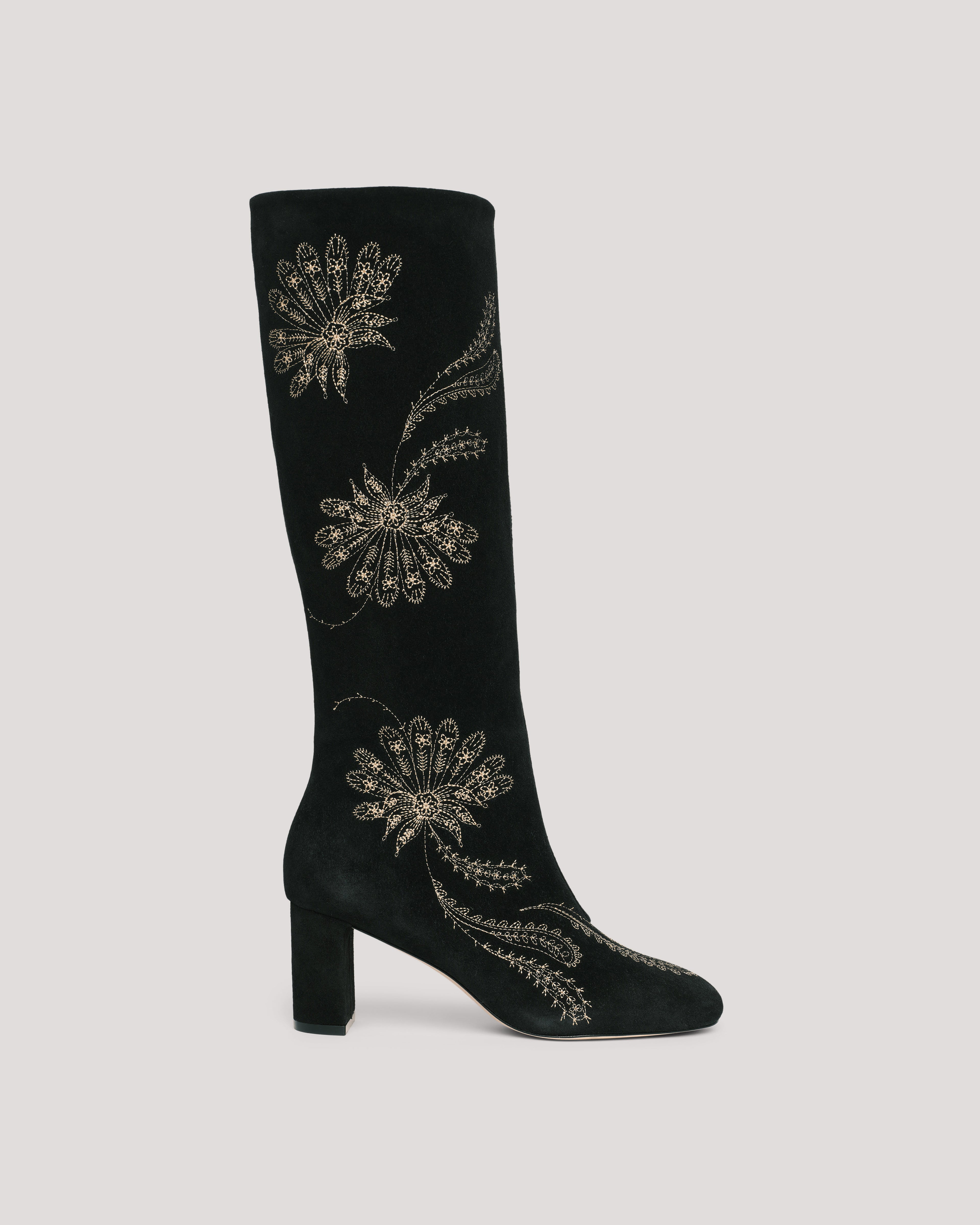 Dani Embroidered Suede Heel Boot