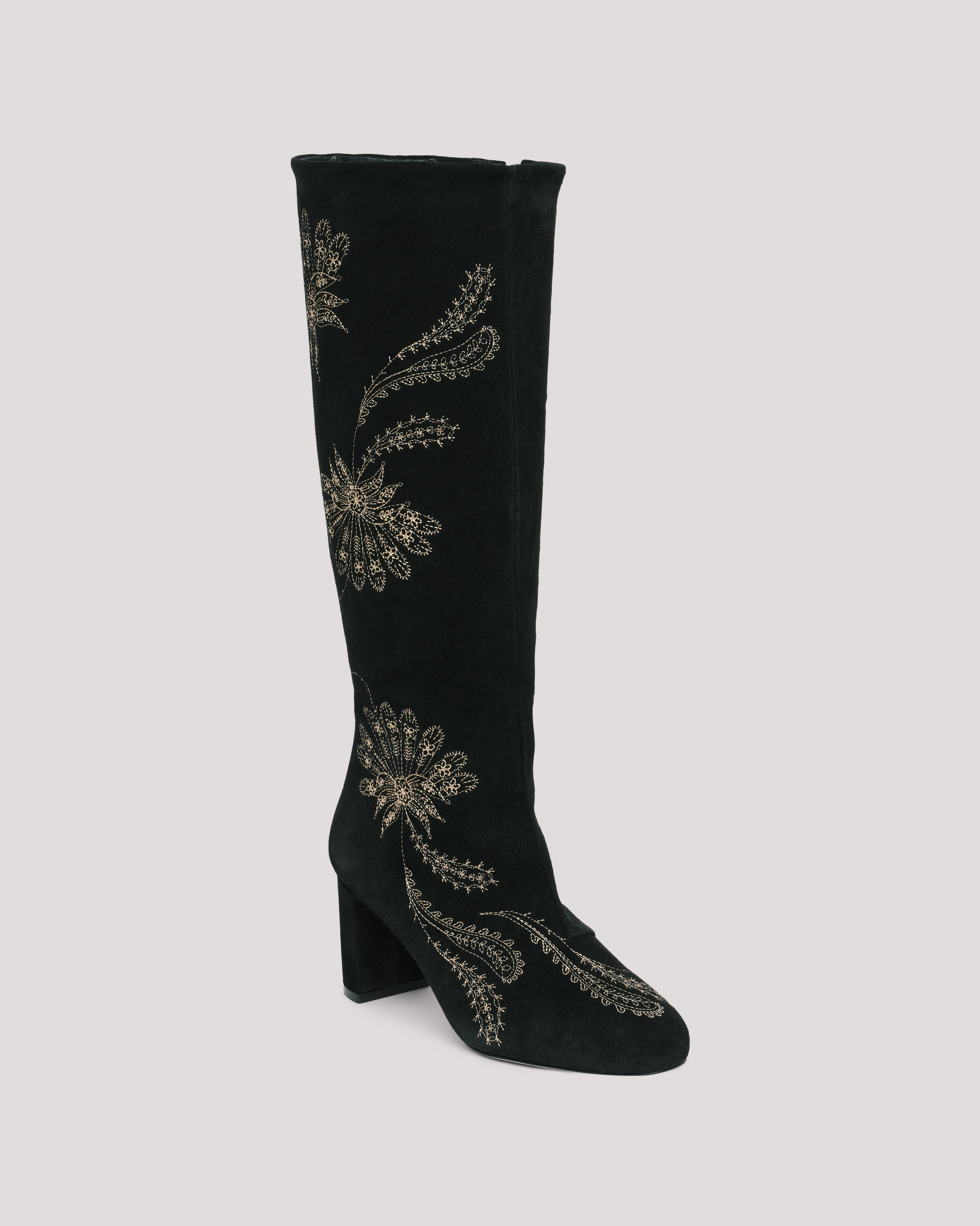 Dani Embroidered Suede Heel Boot