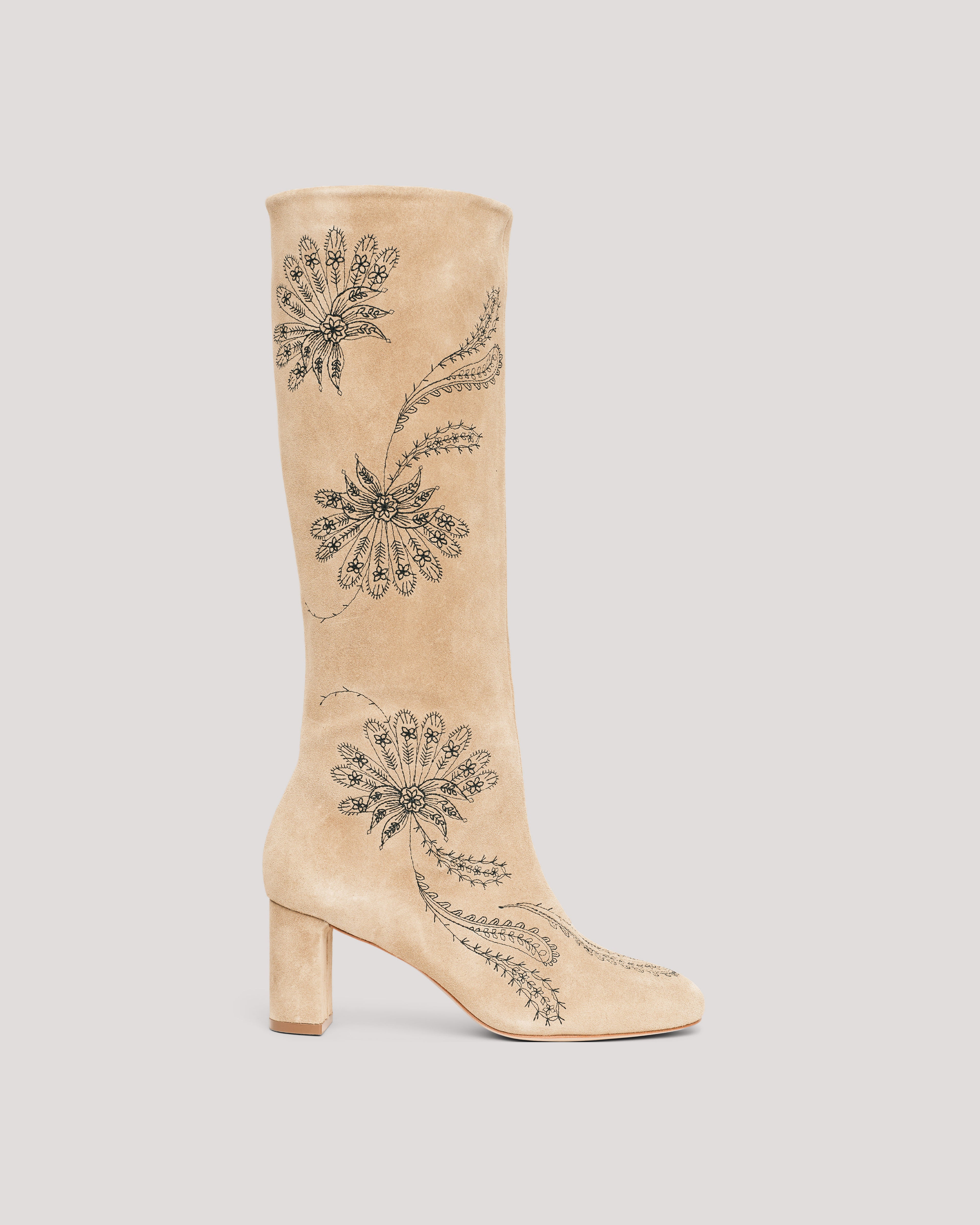 Dani Embroidered Suede Heel Boot