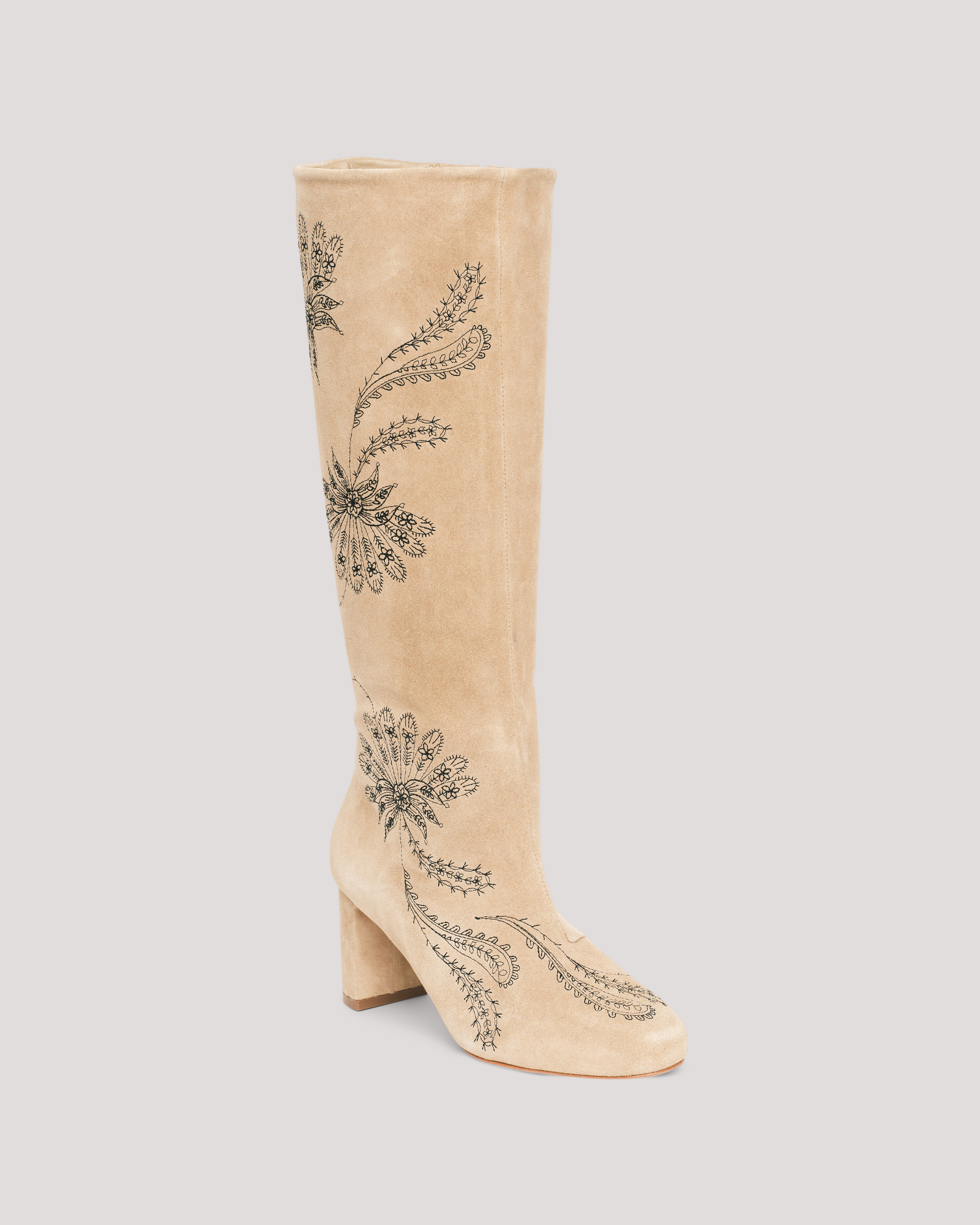 Dani Embroidered Suede Heel Boot