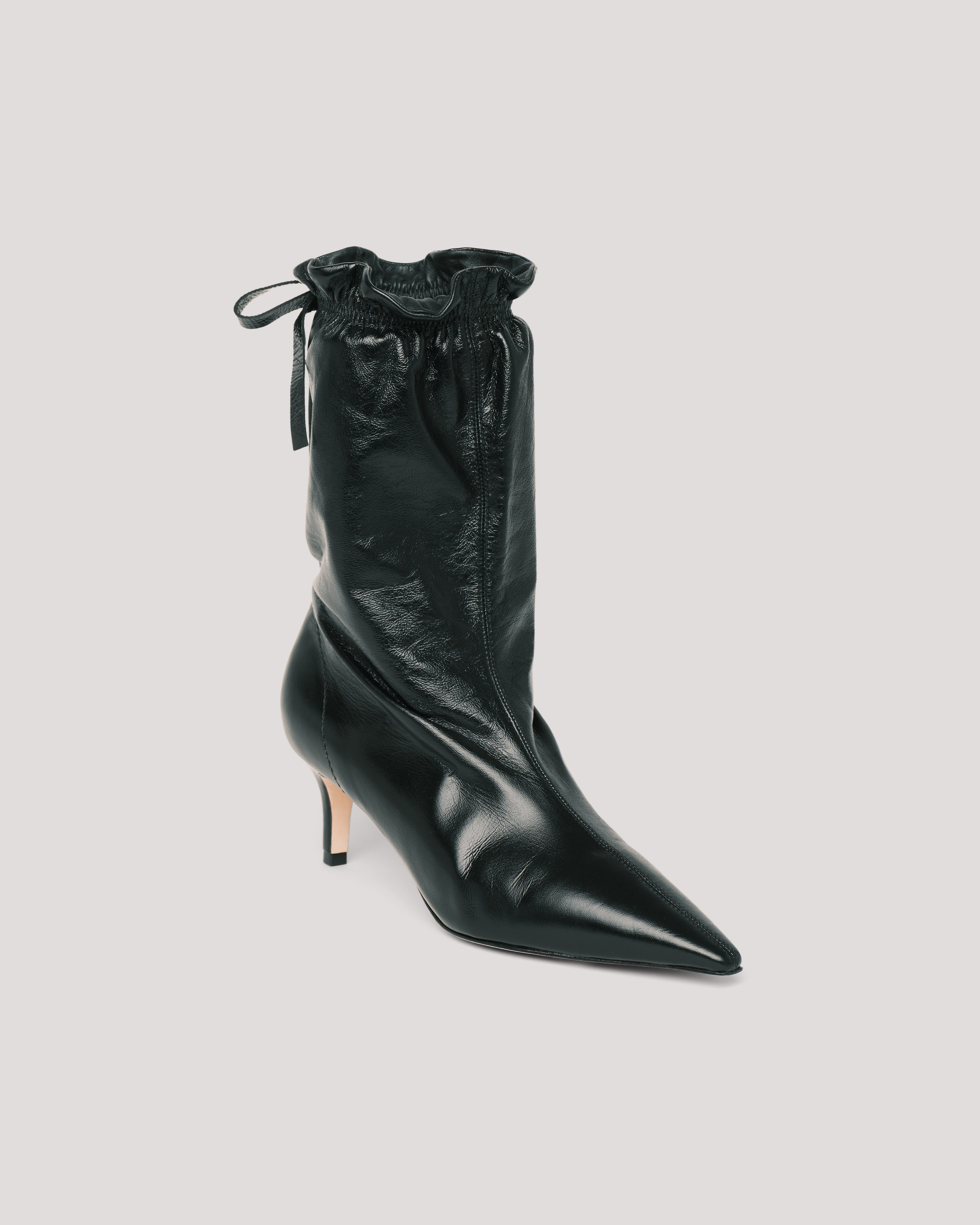 Alex Scrunched Shiny Leather Ankle Bootie