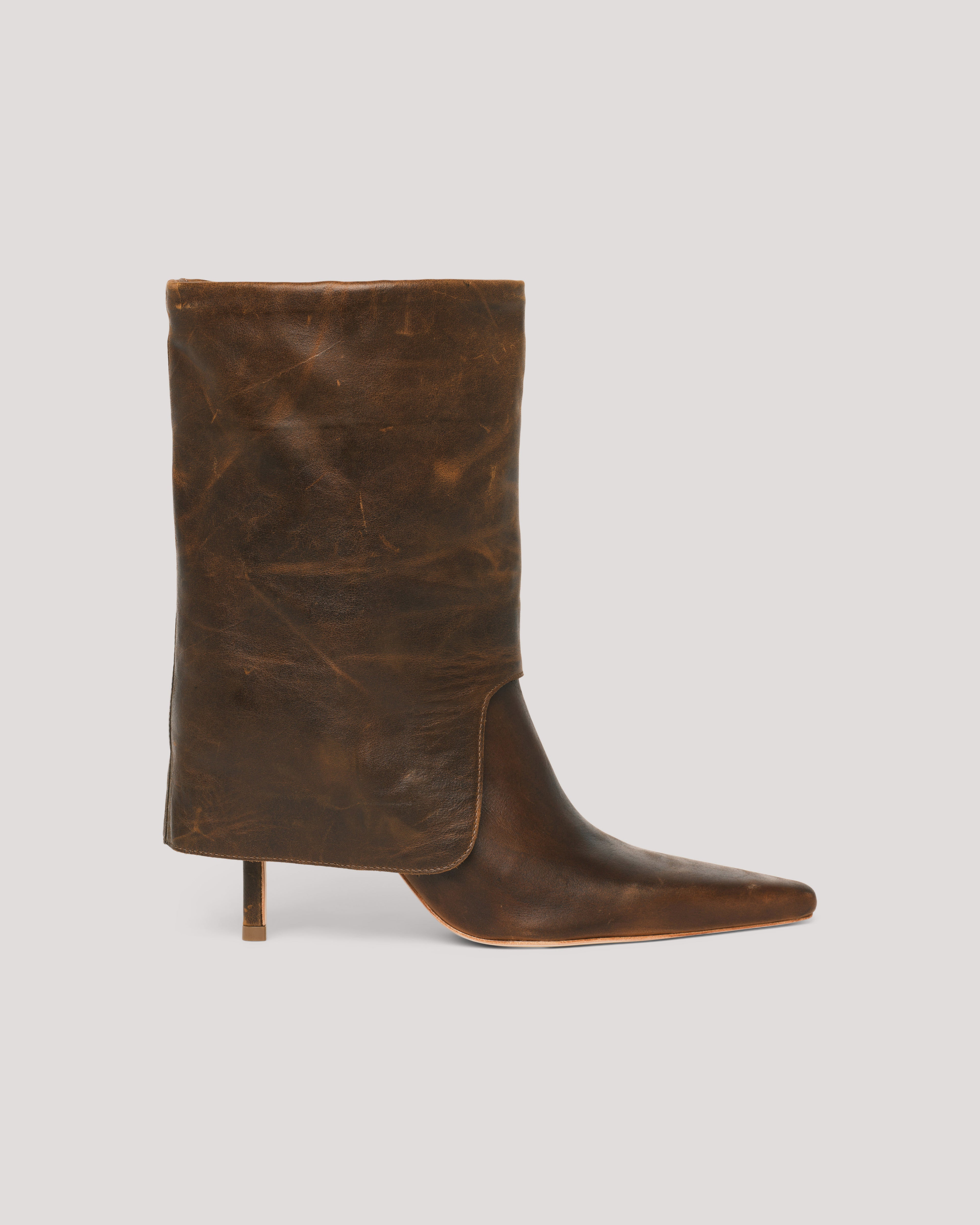 Anita Fold Over Distressed Leather Ankle Bootie