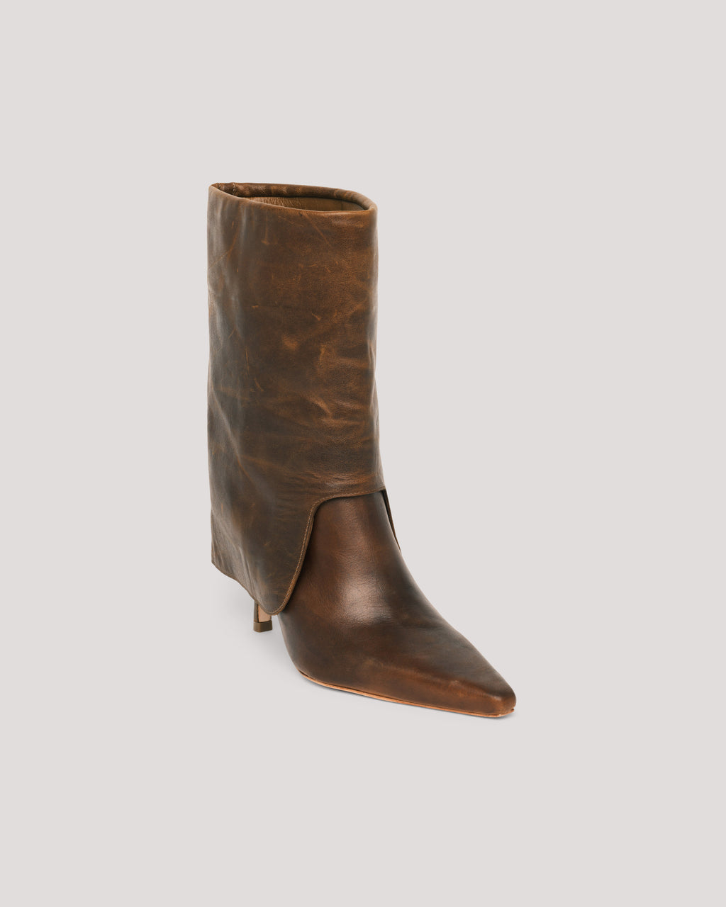 Anita Fold Over Distressed Leather Ankle Bootie