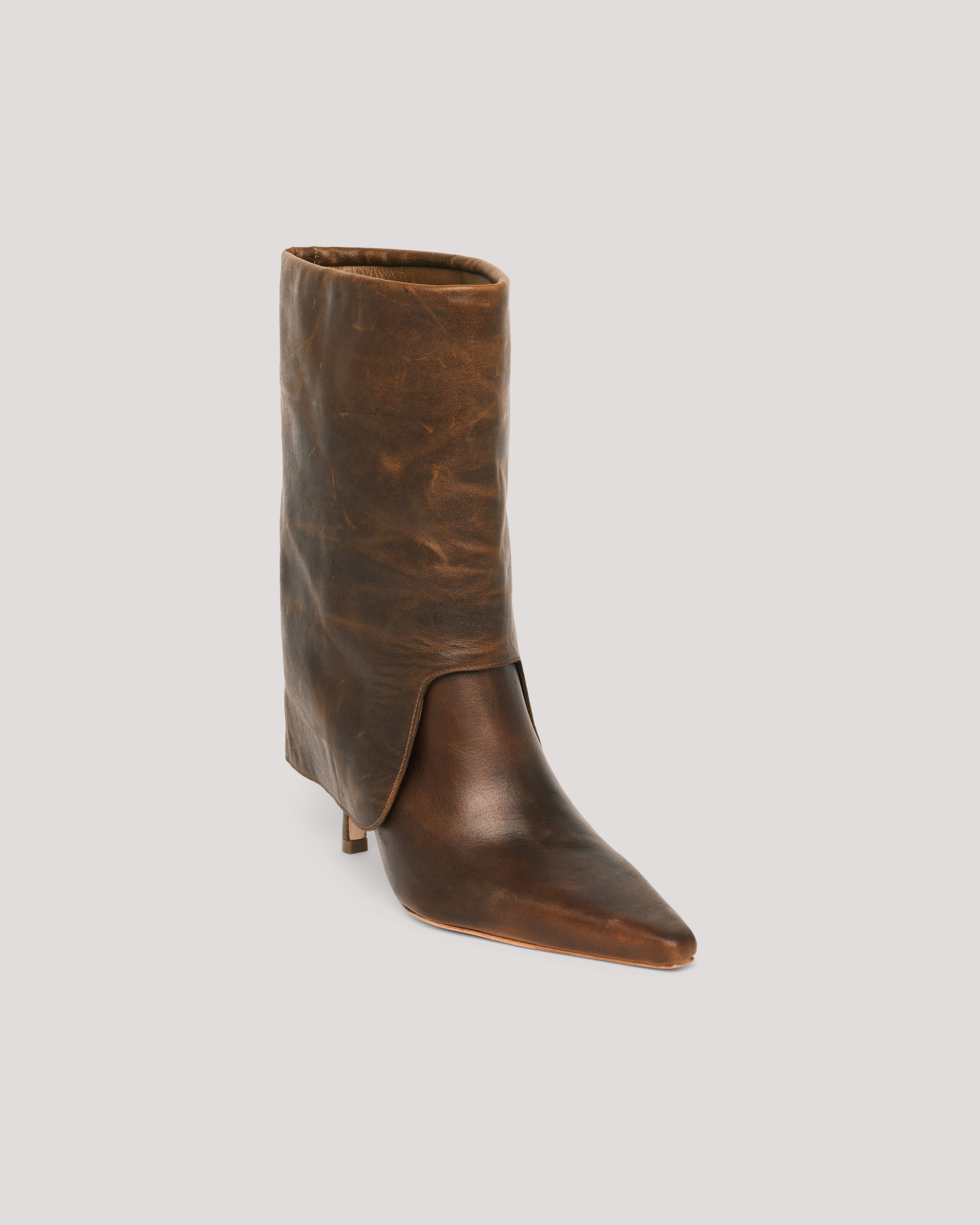 Anita Fold Over Distressed Leather Ankle Bootie