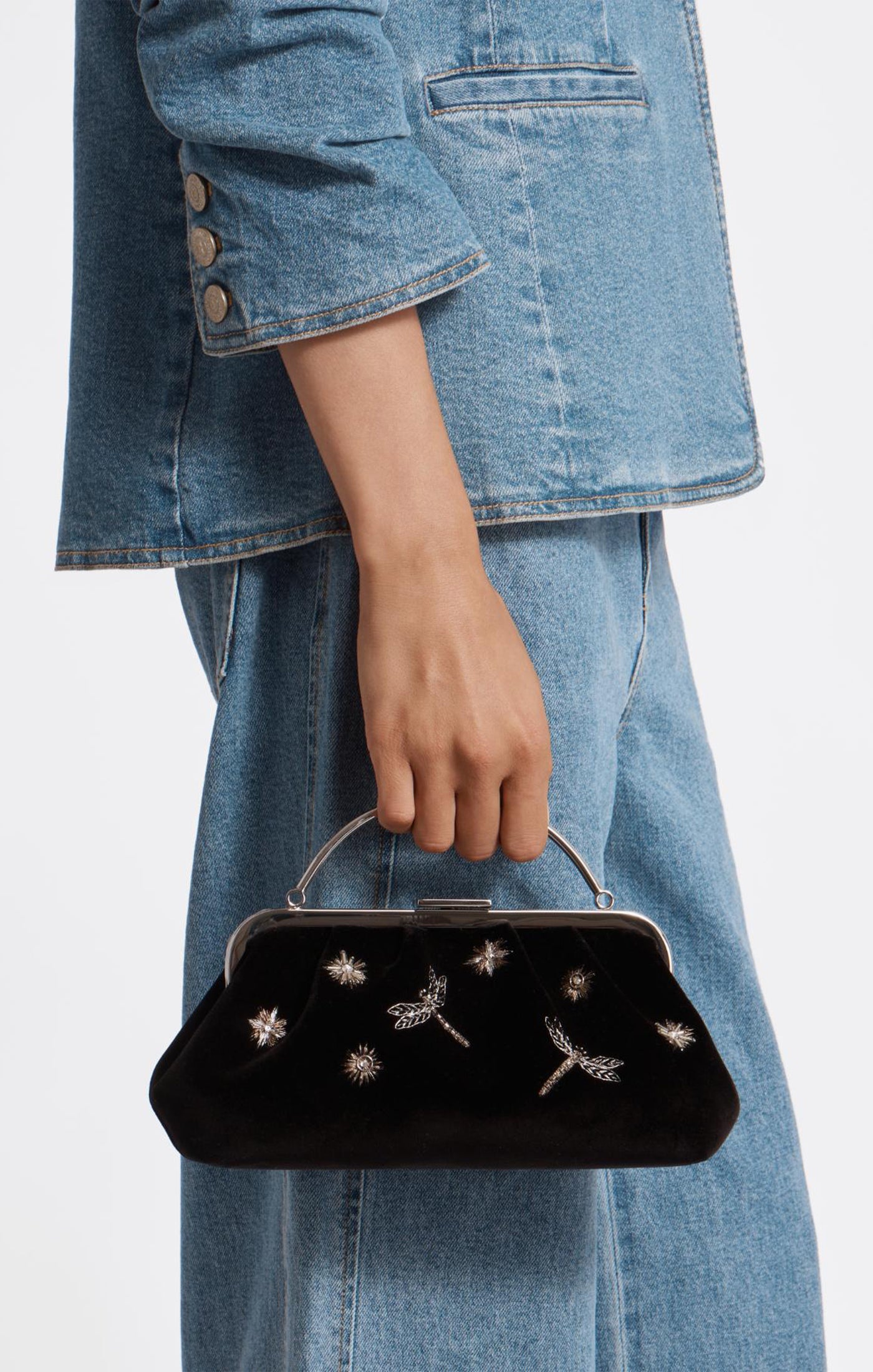 Strathberry Frame Clutch Embroidered Velvet